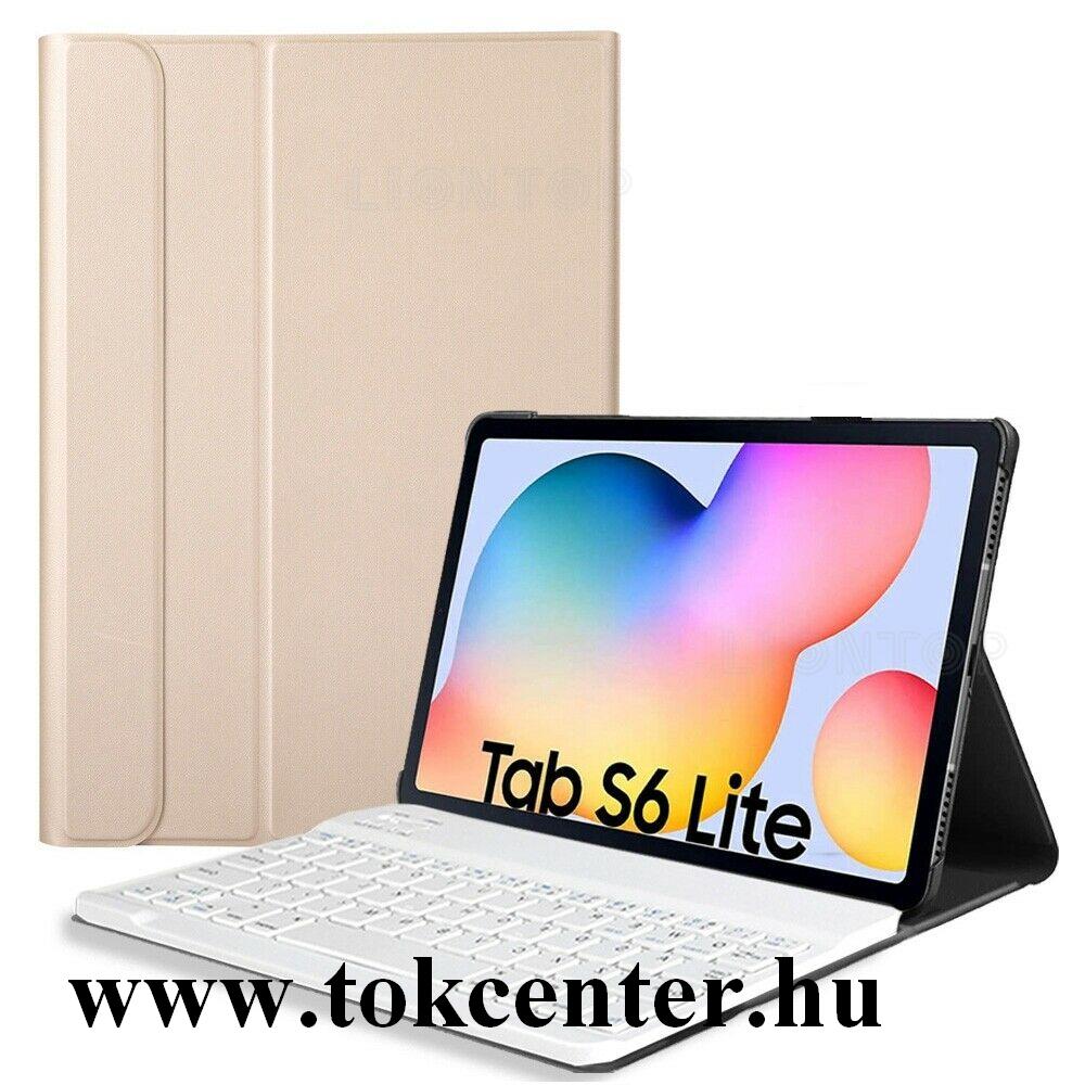 Samsung Galaxy Tab S6 Lite 10.4 LTE (SM-P615) /Tab S6 Lite 10.4 WIFI (SM-P610) Tok álló, bőr hatású (FLIP, bluetooth billentyűzet, asztali tartó funkció, QWERTY, GP-FBP615TG kompatibilis) ARANY