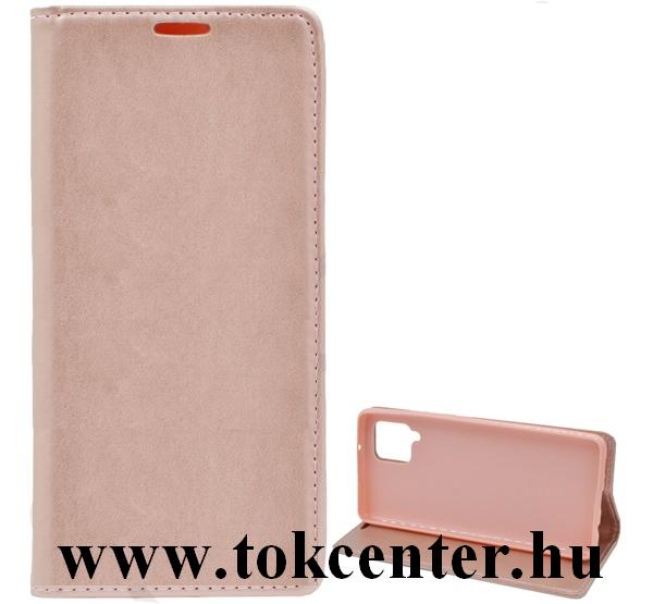 Samsung Galaxy A42 5G (SM-A425F) Tok álló, bőr hatású (FLIP, oldalra nyíló, asztali tartó funkció) ROZÉARANY