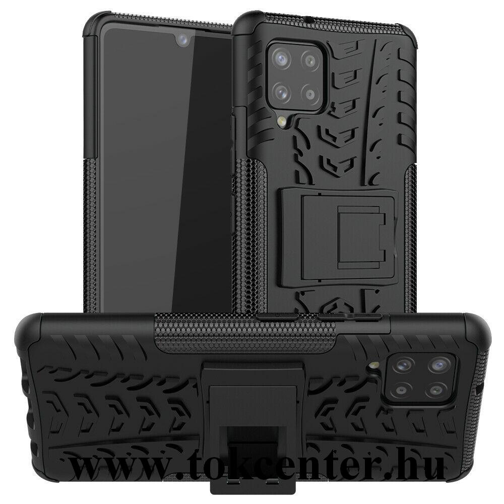 Samsung Galaxy A42 5G (SM-A425F) Defender műanyag telefonvédő (közepesen ütésálló, szilikon belső, kitámasztó, autógumi minta) FEKETE