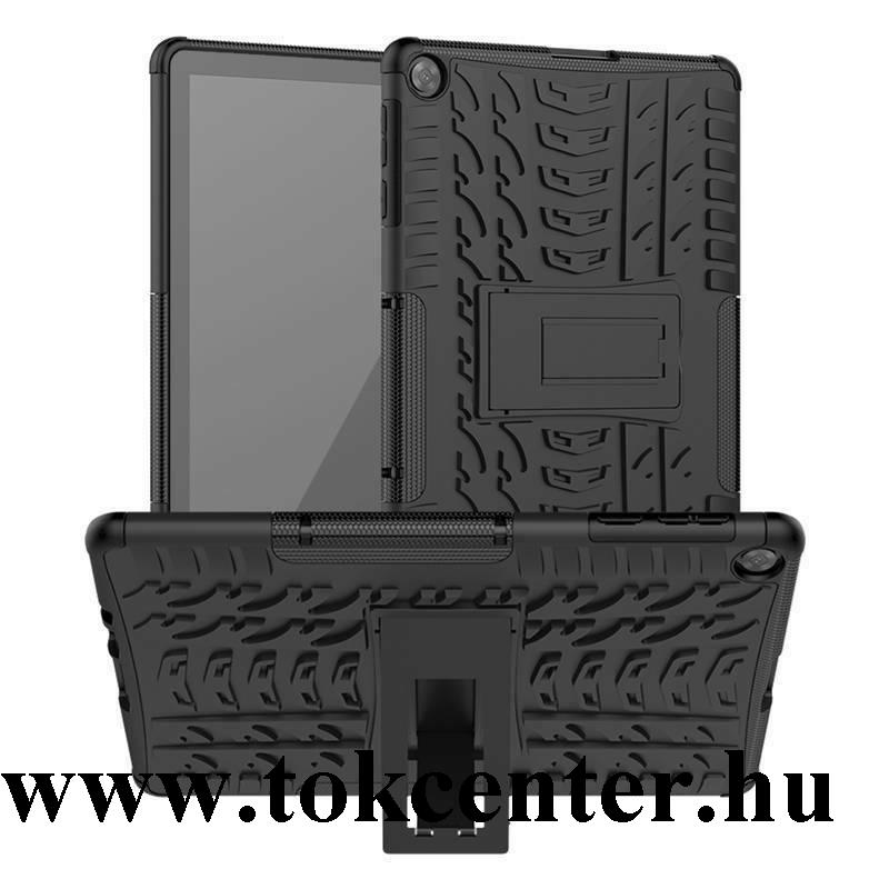 Huawei MatePad T10s WIFI (AGS3-W09) Defender műanyag telefonvédő (közepesen ütésálló, szilikon belső, kitámasztó, autógumi minta) FEKETE