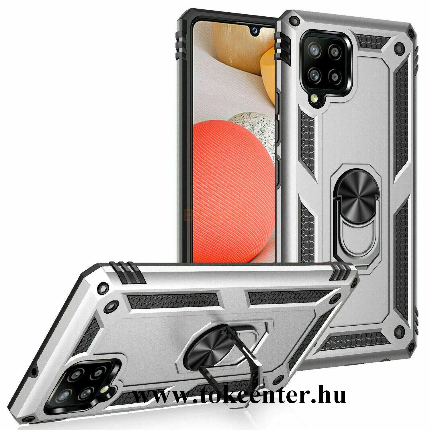 Samsung Galaxy A42 5G (SM-A425F) Defender műanyag telefonvédő (közepesen ütésálló, szilikon belső, telefontartó gyűrű, beépített fémlemez) EZÜST