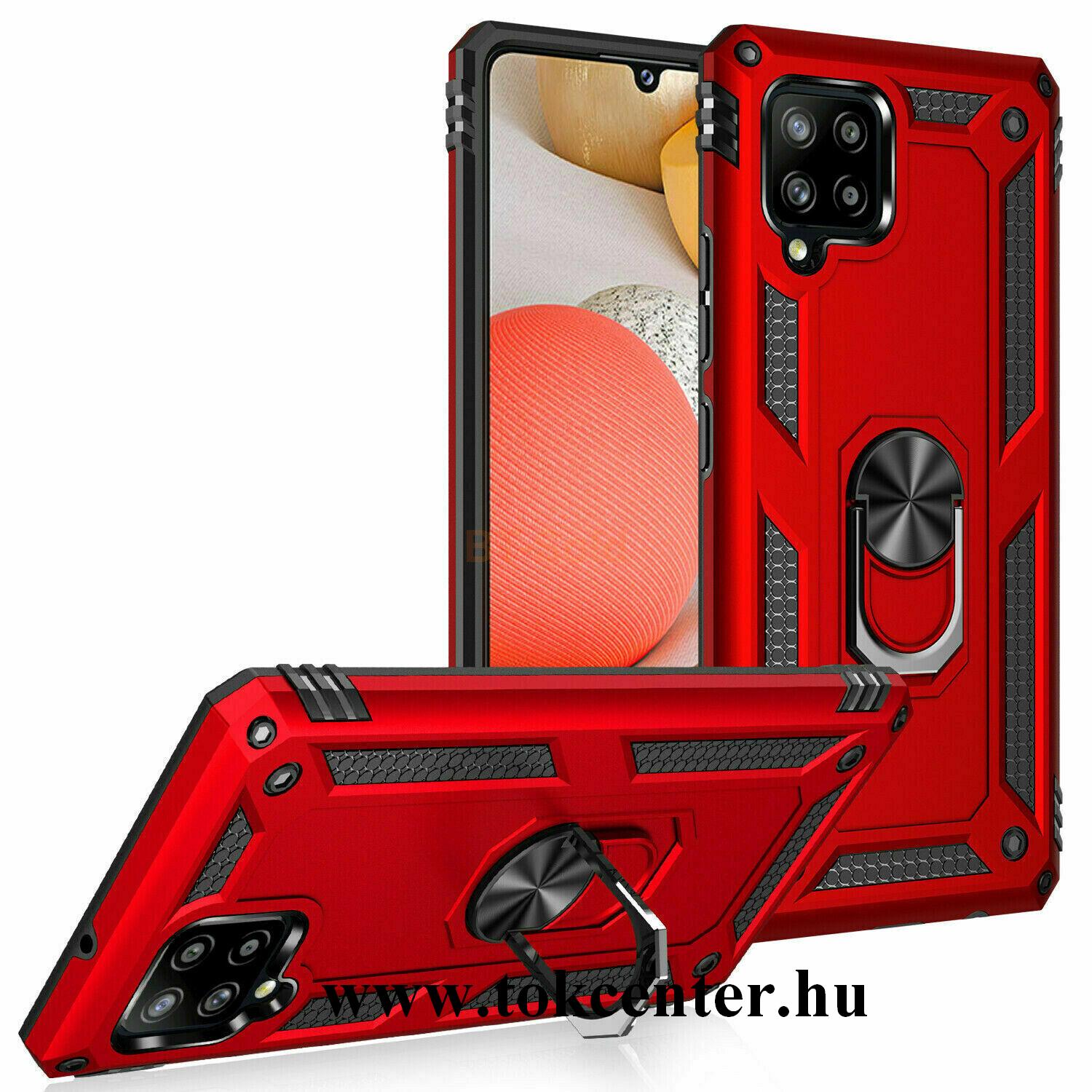 Samsung Galaxy A42 5G (SM-A425F) Defender műanyag telefonvédő (közepesen ütésálló, szilikon belső, telefontartó gyűrű, beépített fémlemez) PIROS