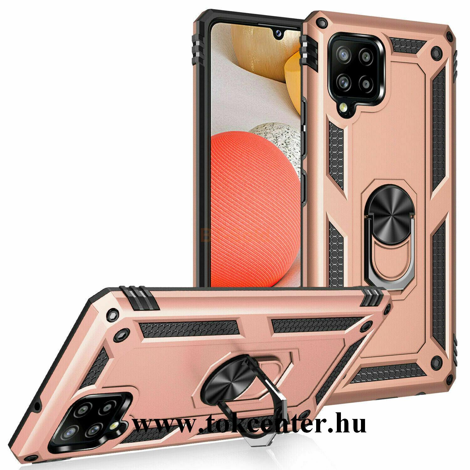 Samsung Galaxy A42 5G (SM-A425F) Defender műanyag telefonvédő (közepesen ütésálló, szilikon belső, telefontartó gyűrű, beépített fémlemez) ROZÉARANY