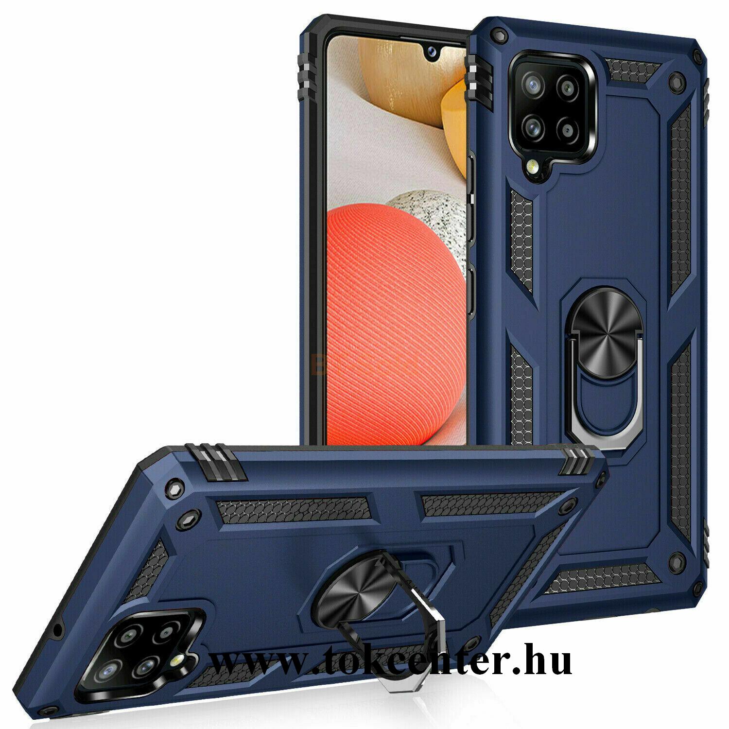 Samsung Galaxy A42 5G (SM-A425F) Defender műanyag telefonvédő (közepesen ütésálló, szilikon belső, telefontartó gyűrű, beépített fémlemez) SÖTÉTKÉK