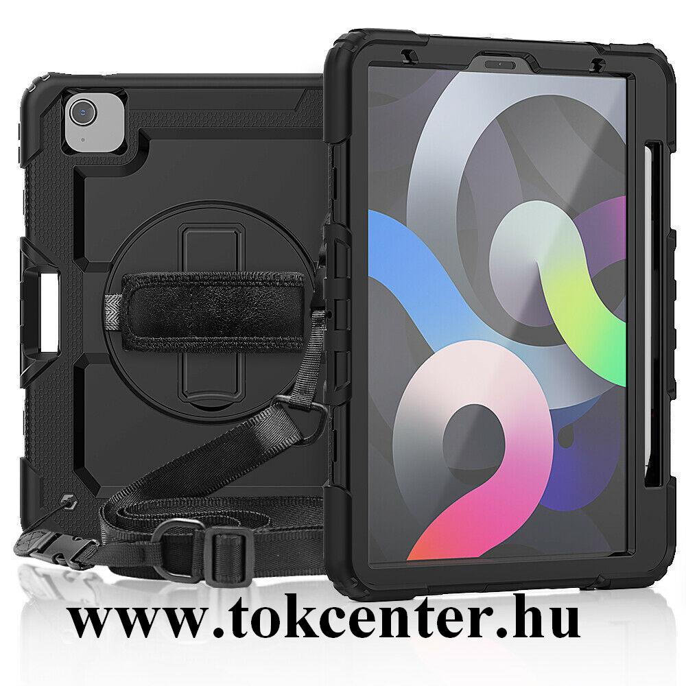 Apple IPAD Air 2020 (Air 4) / Pro 11 (2018) /  Pro 11 (2020) Defender szilikon telefonvédő (kézpánt, közepesen ütésálló, kitámasztó, 360°-ban forgatható + vállpánt) FEKETE