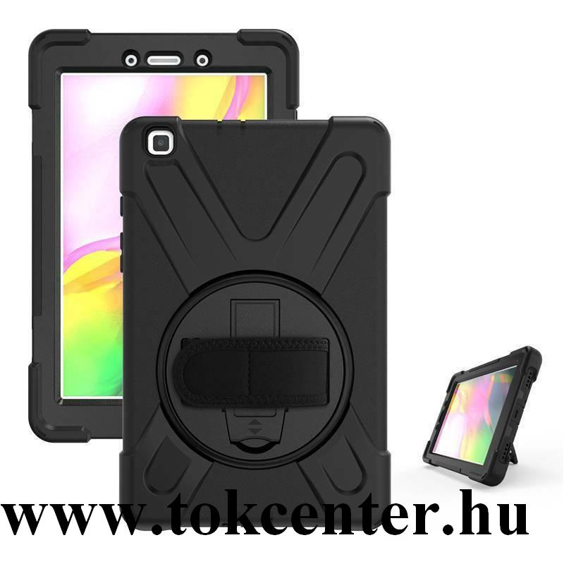 Lenovo Tab M8 (TB-8505F) WIFI /Lenovo Tab M8 (TB-8505X) LTE Defender szilikon telefonvédő (kézpánt, közepesen ütésálló, kitámasztó, 360°-ban forgatható) FEKETE
