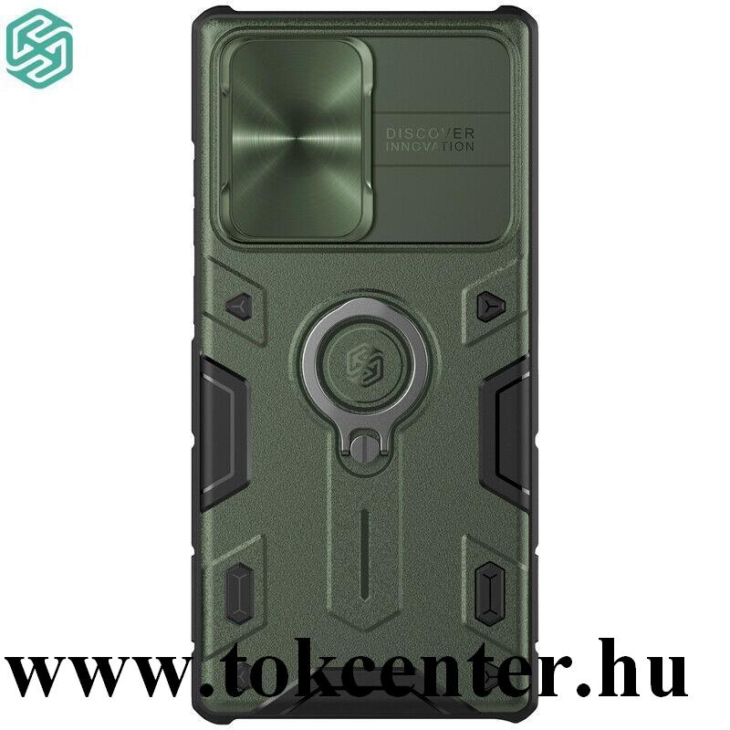 Samsung Galaxy Note 20 Ultra (SM-N985F) / Note 20 Ultra 5G (SM-N986F) NILLKIN CAMSHIELD ARMOR defender műanyag telefonvédő (közepesen ütésálló, szilikon belső, telefontartó gyűrű) SÖTÉTZÖLD
