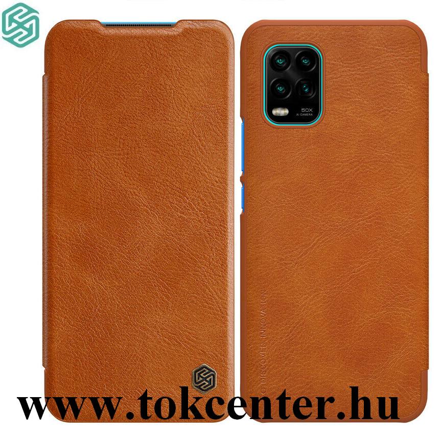 Xiaomi Mi 10 Lite 5G NILLKIN QIN tok álló, bőr hatású (aktív flip, oldalra nyíló, bankkártya tartó) BARNA