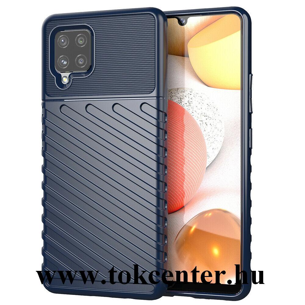 Samsung Galaxy A42 5G (SM-A425F) Szilikon telefonvédő (közepesen ütésálló, csíkos, dombor minta) SÖTÉTKÉK