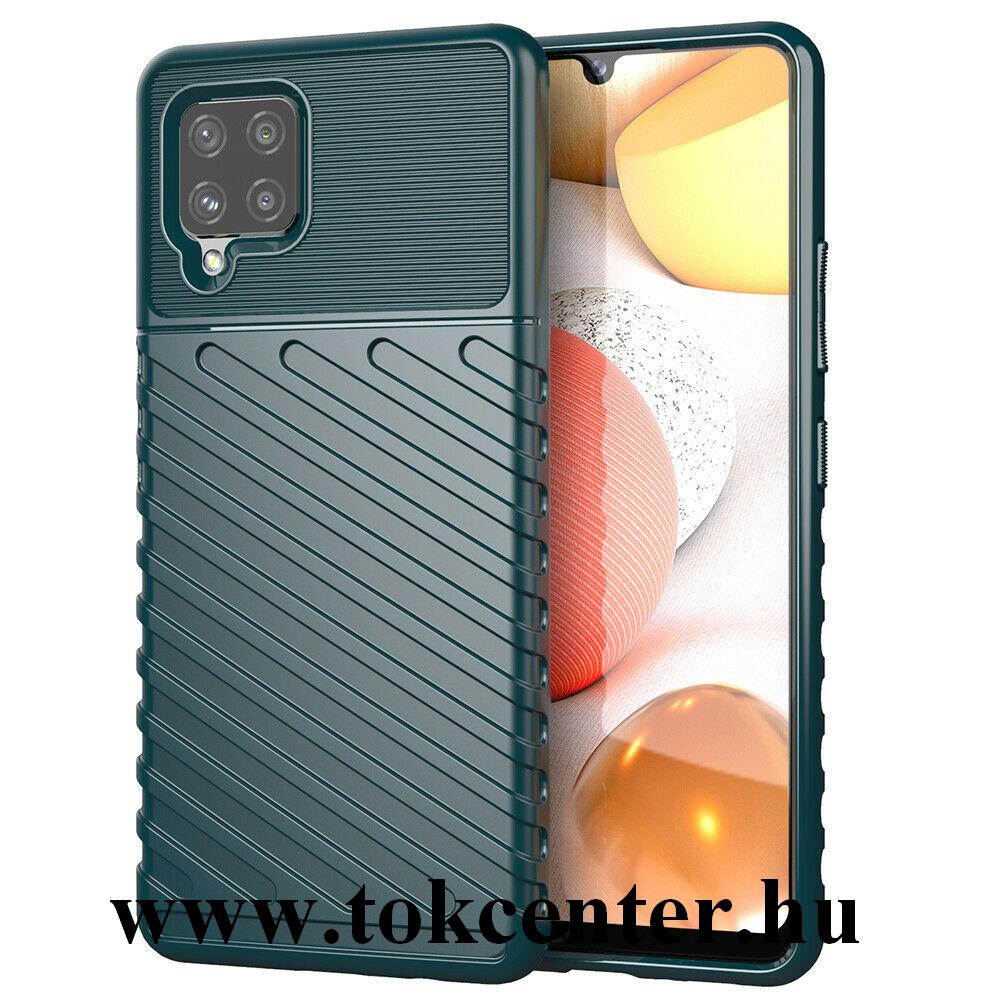 Samsung Galaxy A42 5G (SM-A425F) Szilikon telefonvédő (közepesen ütésálló, csíkos, dombor minta) SÖTÉTZÖLD
