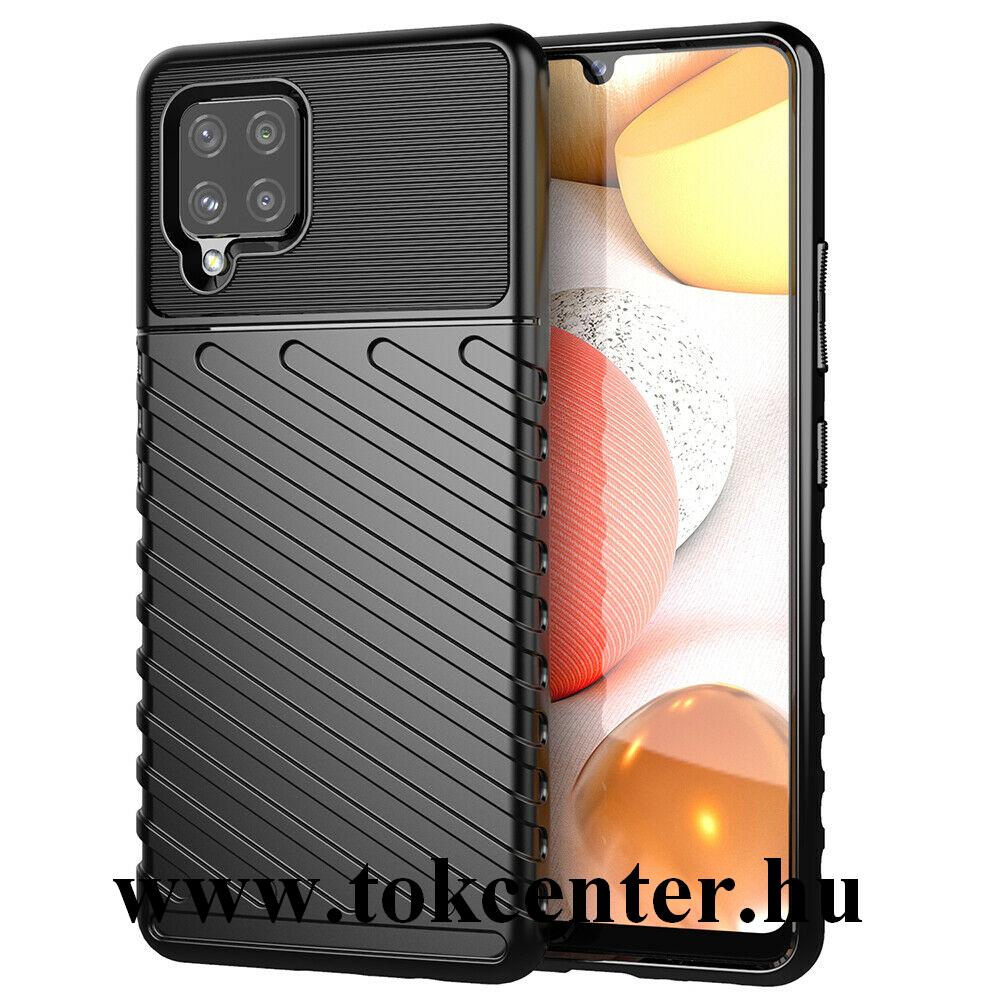 Samsung Galaxy A42 5G (SM-A425F) Szilikon telefonvédő (közepesen ütésálló, csíkos, dombor minta) FEKETE