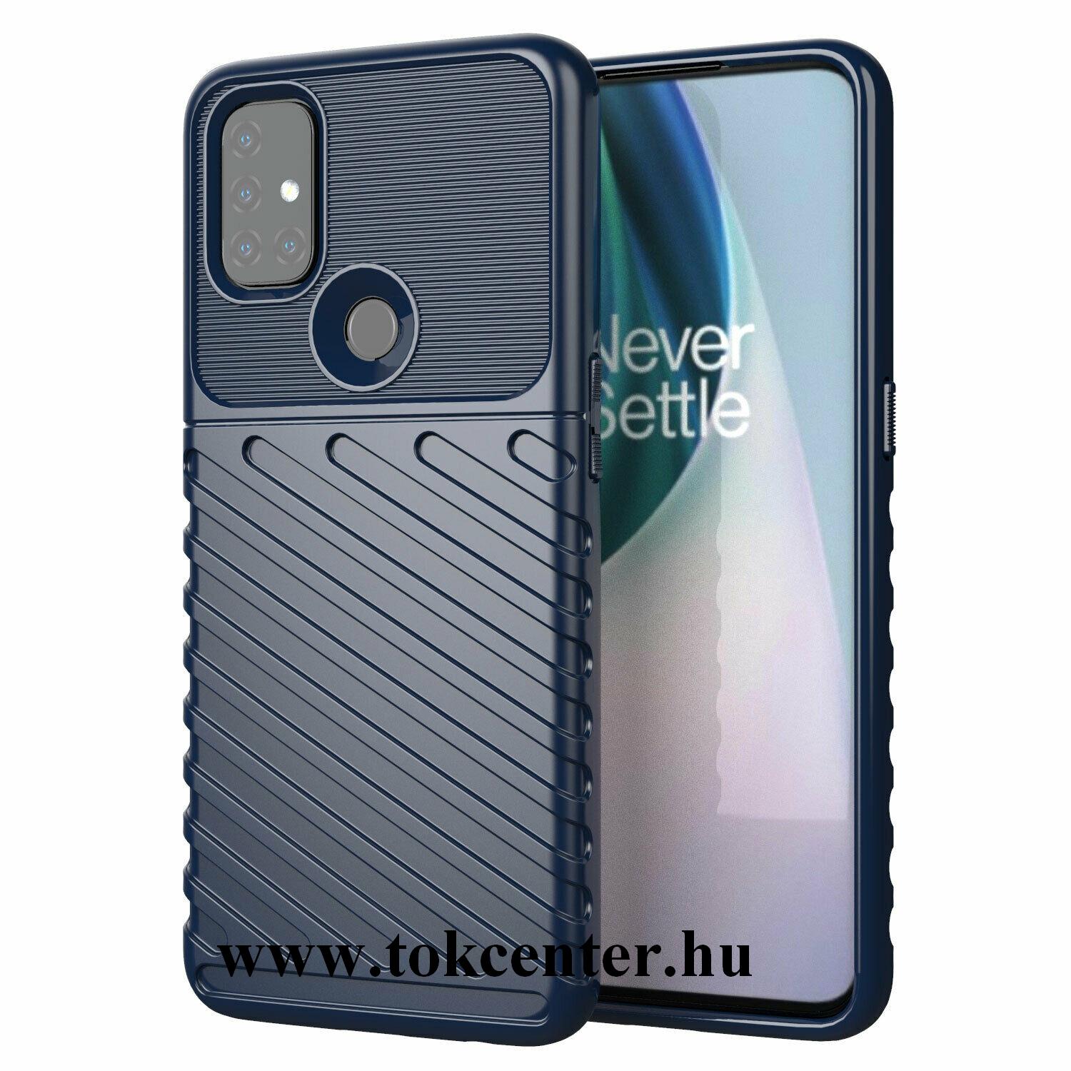 OnePlus Nord N100 Szilikon telefonvédő (közepesen ütésálló, csíkos, dombor minta) SÖTÉTKÉK
