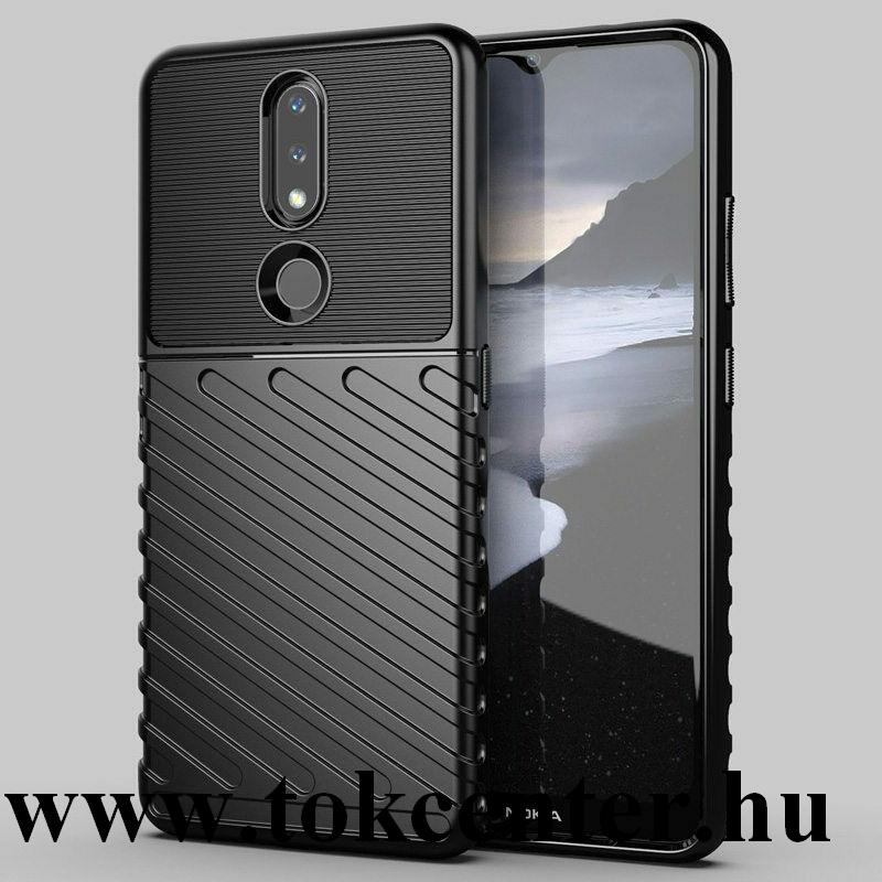 Nokia 2.4 Szilikon telefonvédő (közepesen ütésálló, csíkos, dombor minta) FEKETE