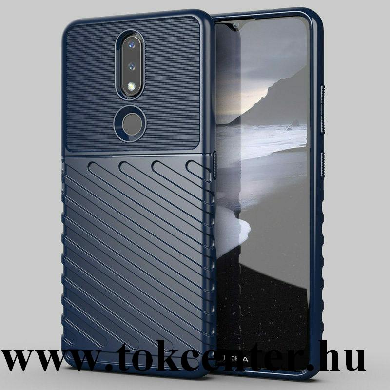 Nokia 2.4 Szilikon telefonvédő (közepesen ütésálló, csíkos, dombor minta) SÖTÉTKÉK