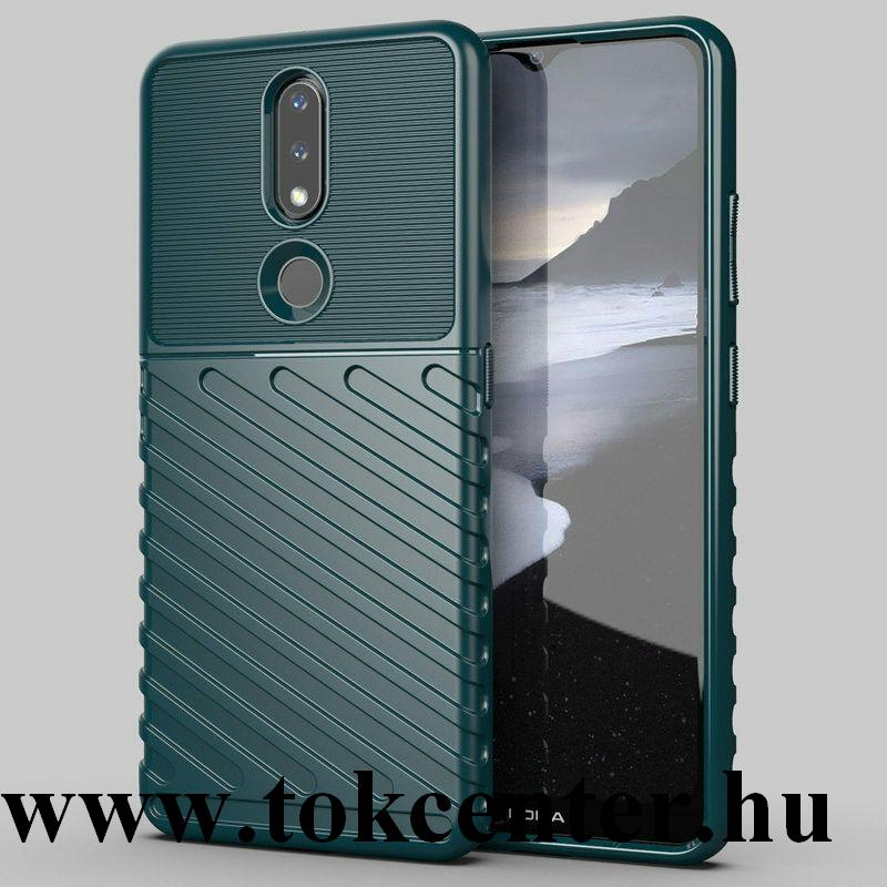 Nokia 2.4 Szilikon telefonvédő (közepesen ütésálló, csíkos, dombor minta) SÖTÉTZÖLD