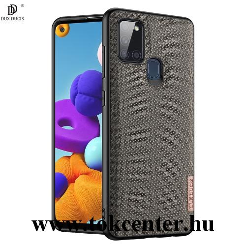 Samsung Galaxy A21s (SM-A217F) DUX DUCIS FINO szilikon telefonvédő (műanyag belső, közepesen ütésálló, rombusz minta) SÖTÉTZÖLD