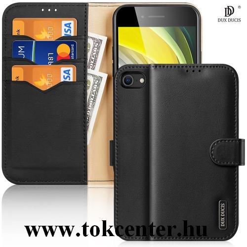 Apple iPhone 7 4.7 / iPhone 8 4.7 / iPhone SE (2020) DUX DUCIS HIVO tok álló, valódi bőr (FLIP, oldalra nyíló, asztali tartó funkció, bankkártya tartó) FEKETE