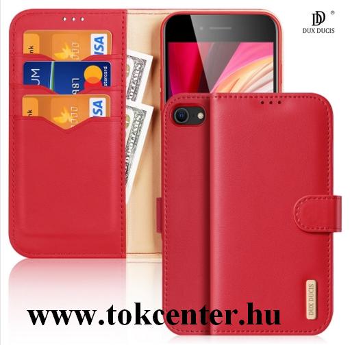 Apple iPhone 7 4.7 / iPhone 8 4.7 / iPhone SE (2020) DUX DUCIS HIVO tok álló, valódi bőr (FLIP, oldalra nyíló, asztali tartó funkció, bankkártya tartó) PIROS