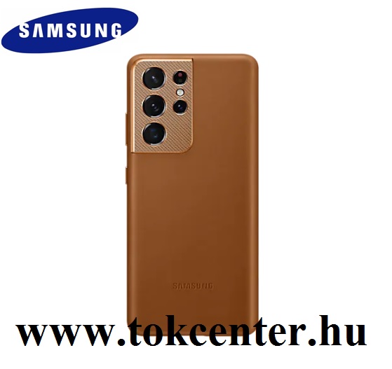 Samsung Galaxy S21 Ultra (SM-G998) 5G Gyári Műanyag telefonvédő (valódi bőr hátlap) BARNA (EF-VG998LAEG)