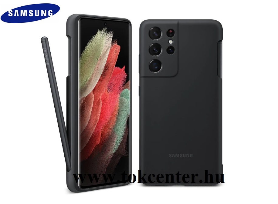 Samsung Galaxy S21 Ultra (SM-G998) 5G Gyári Szilikon telefonvédő (S Pen tartó) FEKETE (EF-PG99PTBEG)