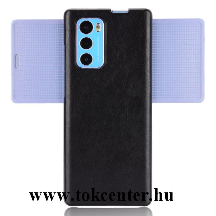 LG Wing 5G (LMF100N) Műanyag telefonvédő (bőr hatású) FEKETE