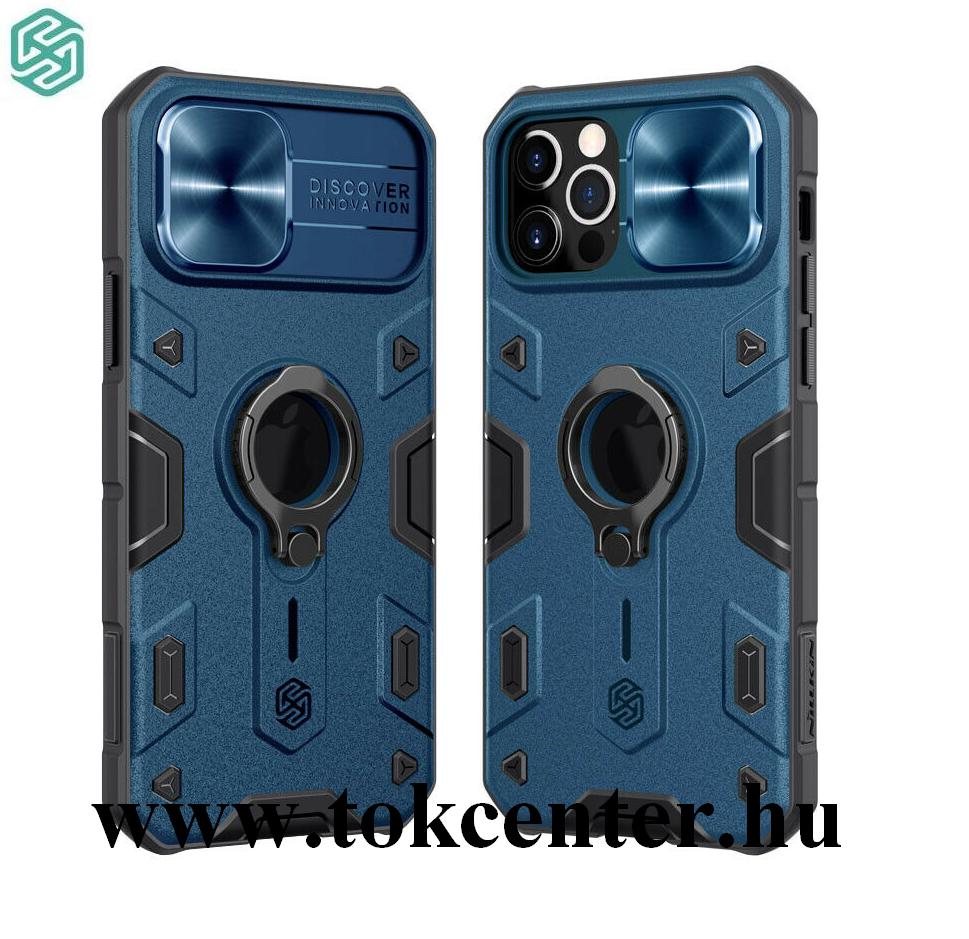 Apple iPhone 12 / Apple iPhone 12 Pro NILLKIN CAMSHIELD ARMOR defender műanyag telefonvédő (közepesen ütésálló, szilikon belső, telefontartó gyűrű) SÖTÉTKÉK