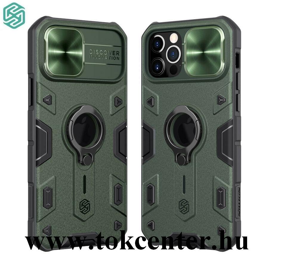 Apple iPhone 12 / Apple iPhone 12 Pro NILLKIN CAMSHIELD ARMOR defender műanyag telefonvédő (közepesen ütésálló, szilikon belső, telefontartó gyűrű) ZÖLD