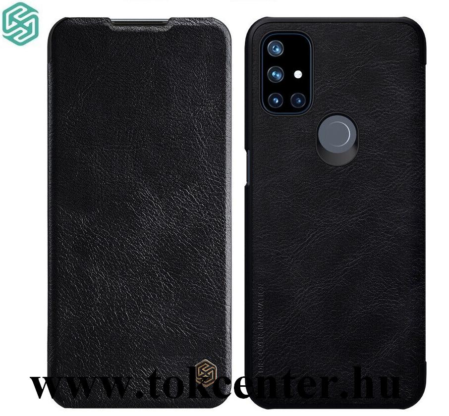 OnePlus Nord N10 5G NILLKIN QIN tok álló, bőr hatású (aktív flip, oldalra nyíló, bankkártya tartó) FEKETE