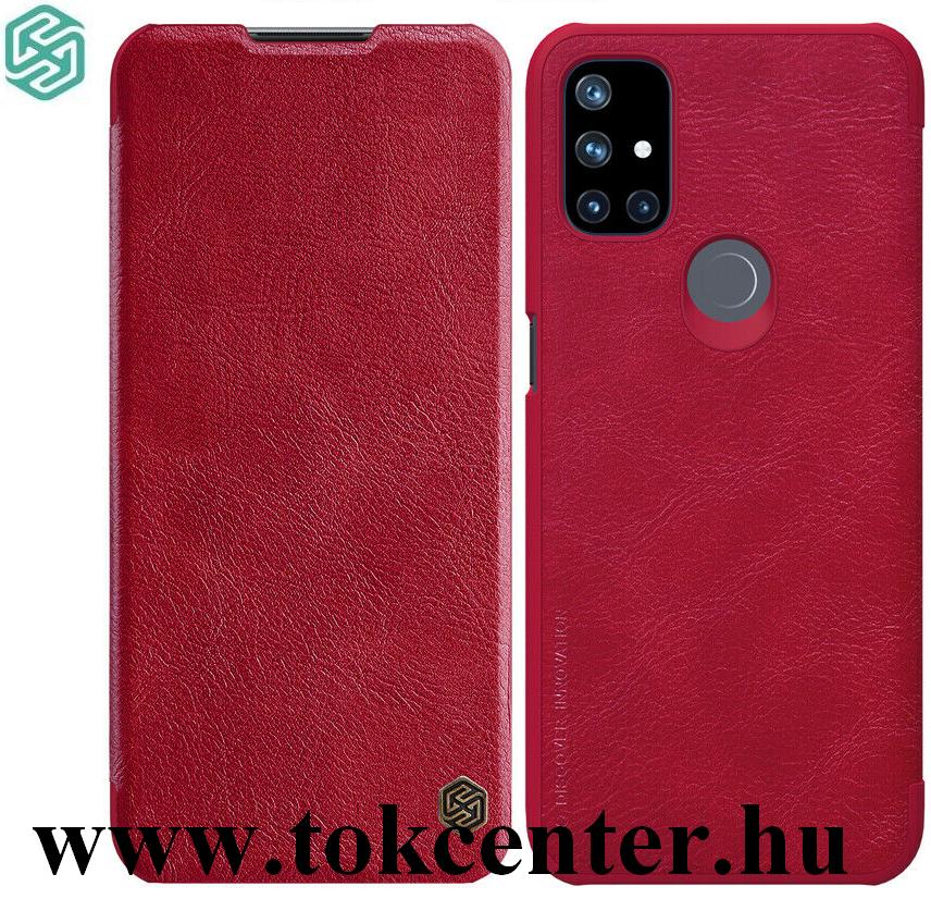 OnePlus Nord N10 5G NILLKIN QIN tok álló, bőr hatású (aktív flip, oldalra nyíló, bankkártya tartó) PIROS