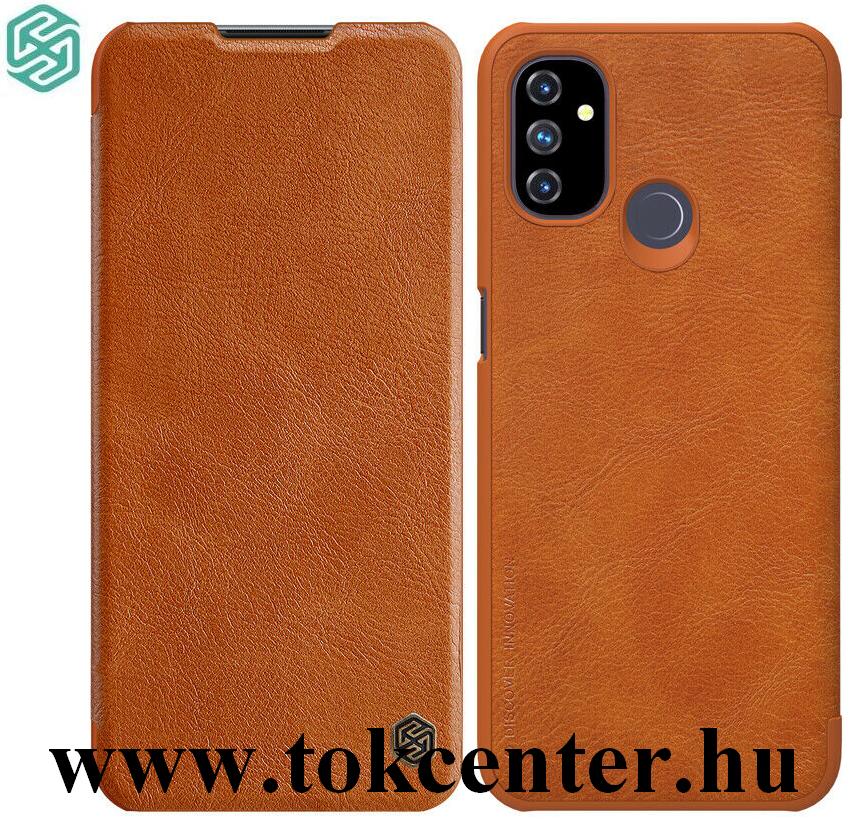 OnePlus Nord N100 NILLKIN QIN tok álló, bőr hatású (aktív flip, oldalra nyíló, bankkártya tartó) BARNA