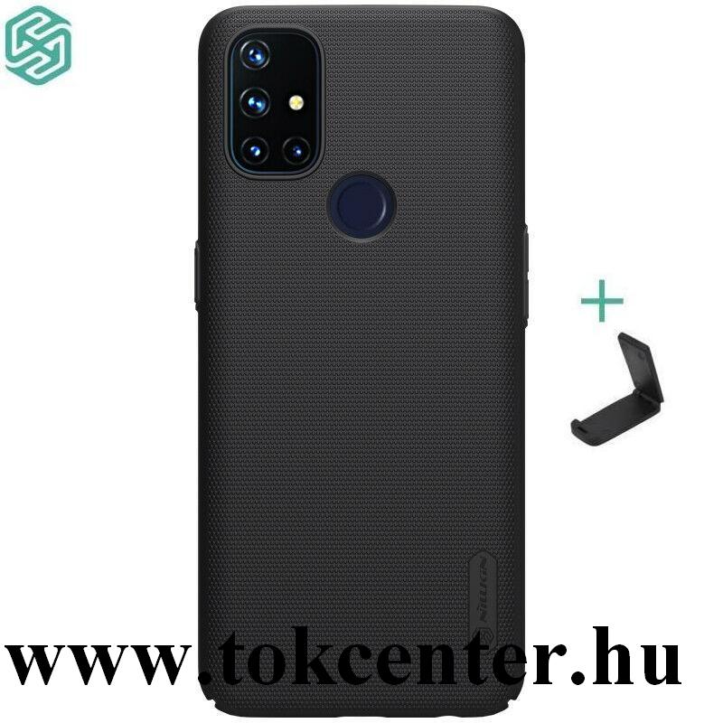OnePlus Nord N10 5G NILLKIN SUPER FROSTED műanyag telefonvédő (gumírozott, érdes felület + asztali tartó) FEKETE