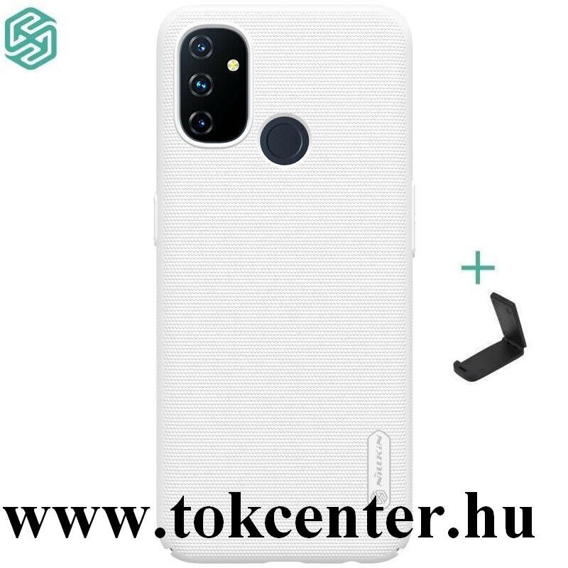 OnePlus Nord N100 NILLKIN SUPER FROSTED műanyag telefonvédő (gumírozott, érdes felület + asztali tartó) FEHÉR