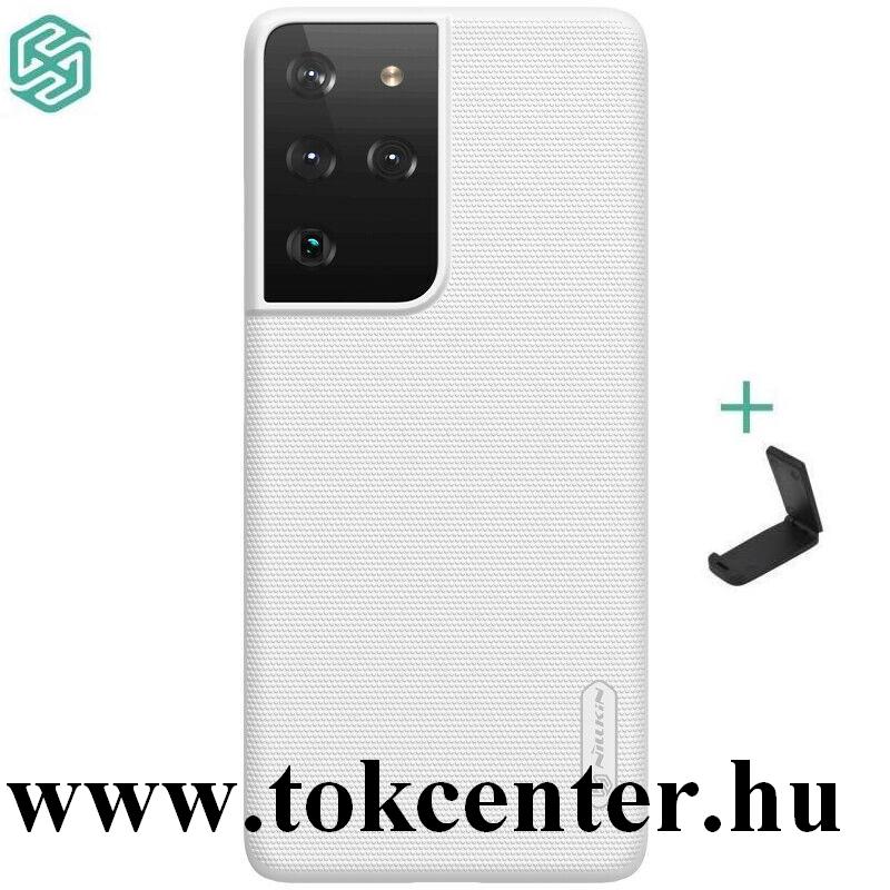 Samsung Galaxy S21 Ultra (SM-G998) 5G NILLKIN SUPER FROSTED műanyag telefonvédő (gumírozott, érdes felület + asztali tartó) FEHÉR