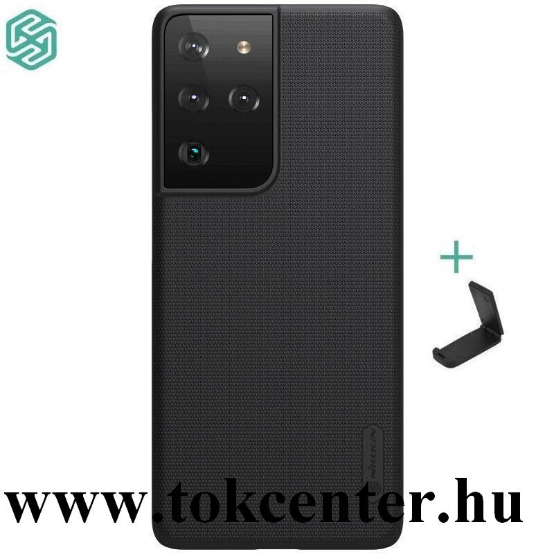 Samsung Galaxy S21 Ultra (SM-G998) 5G NILLKIN SUPER FROSTED műanyag telefonvédő (gumírozott, érdes felület + asztali tartó) FEKETE