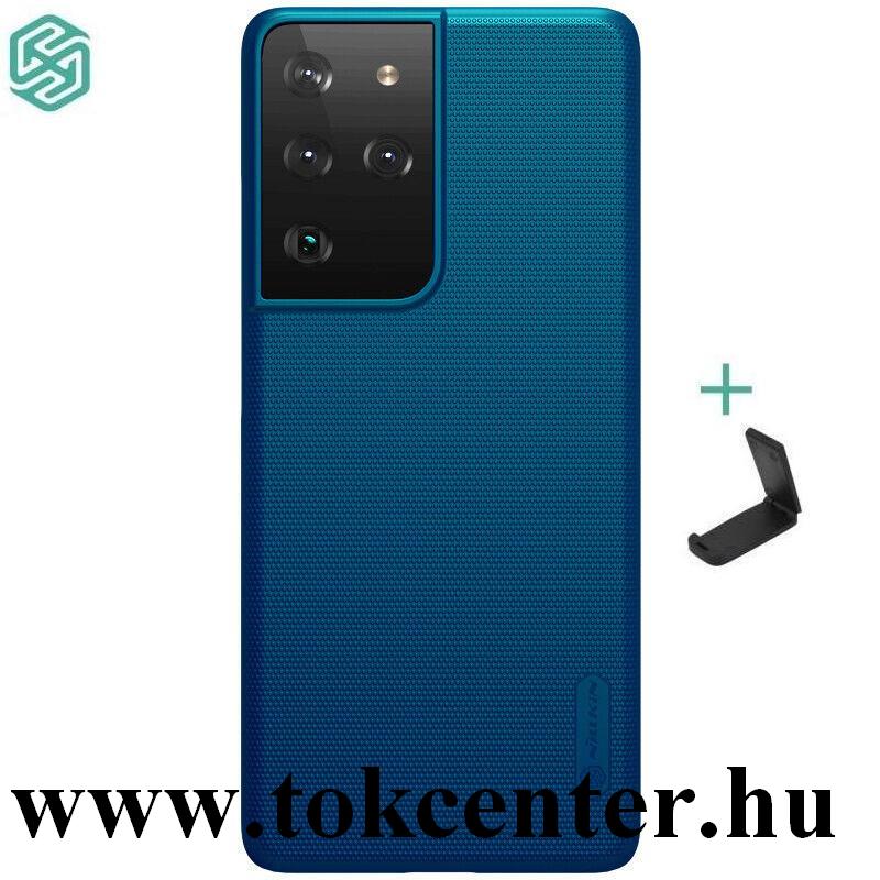 Samsung Galaxy S21 Ultra (SM-G998) 5G NILLKIN SUPER FROSTED műanyag telefonvédő (gumírozott, érdes felület + asztali tartó) SÖTÉTKÉK