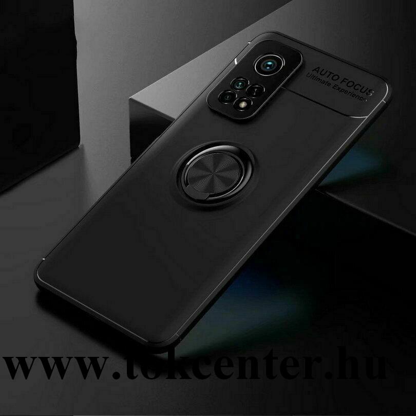 Xiaomi Mi 10T 5G / Xiaomi Mi 10T Pro 5G Szilikon telefonvédő (asztali tartó funkció, telefontartó gyűrű, 360°-ban forgatható, beépített fémlemez) FEKETE
