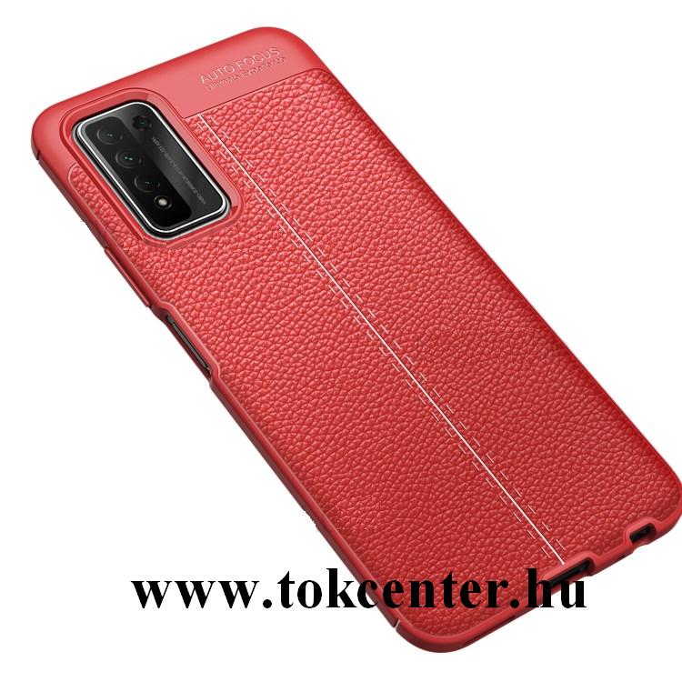 Honor 10X Lite Szilikon telefonvédő (közepesen ütésálló, bőr hatású, varrás minta) PIROS