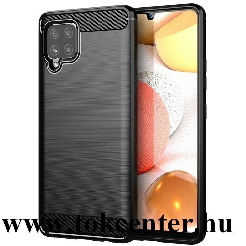 Samsung Galaxy A42 5G (SM-A425F) Szilikon telefonvédő (közepesen ütésálló, légpárnás sarok, szálcsiszolt, karbon minta) FEKETE