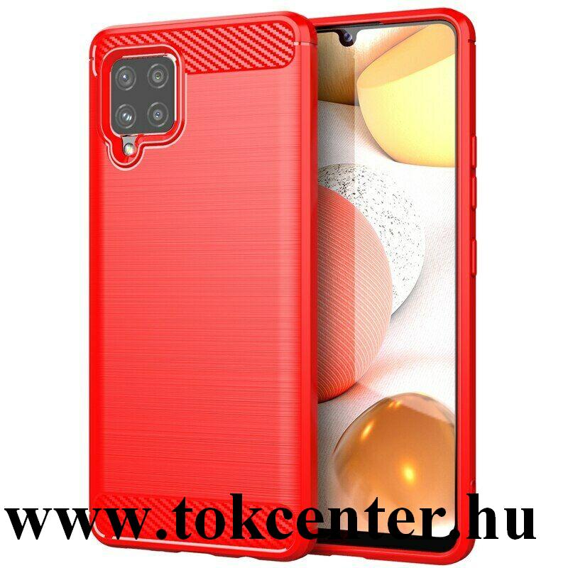 Samsung Galaxy A42 5G (SM-A425F) Szilikon telefonvédő (közepesen ütésálló, légpárnás sarok, szálcsiszolt, karbon minta) PIROS