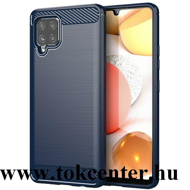 Samsung Galaxy A42 5G (SM-A425F) Szilikon telefonvédő (közepesen ütésálló, légpárnás sarok, szálcsiszolt, karbon minta) SÖTÉTKÉK