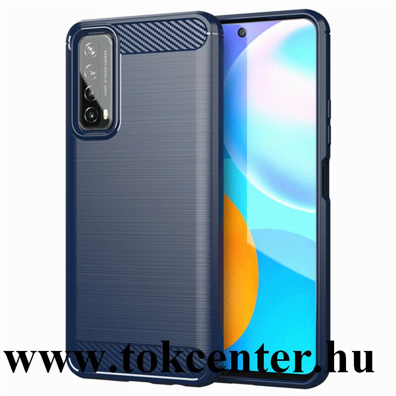 Huawei P Smart (2021) Szilikon telefonvédő (közepesen ütésálló, légpárnás sarok, szálcsiszolt, karbon minta) SÖTÉTKÉK