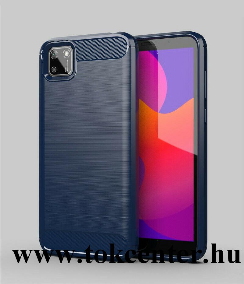 Huawei Y5p Szilikon telefonvédő (közepesen ütésálló, légpárnás sarok, szálcsiszolt, karbon minta) SÖTÉTKÉK