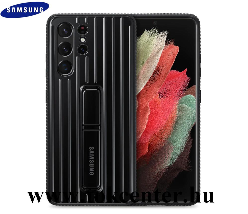 Samsung Galaxy S21 Ultra (SM-G998) 5G Gyári Műanyag telefonvédő (dupla rétegű, gumírozott, asztali tartó funkció) FEKETE (EF-RG998CBEG)