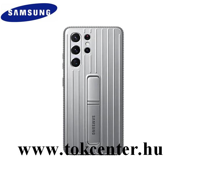 Samsung Galaxy S21 Ultra (SM-G998) 5G Gyári Műanyag telefonvédő (dupla rétegű, gumírozott, asztali tartó funkció) VILÁGOSSZÜRKE (EF-RG998CJEG)