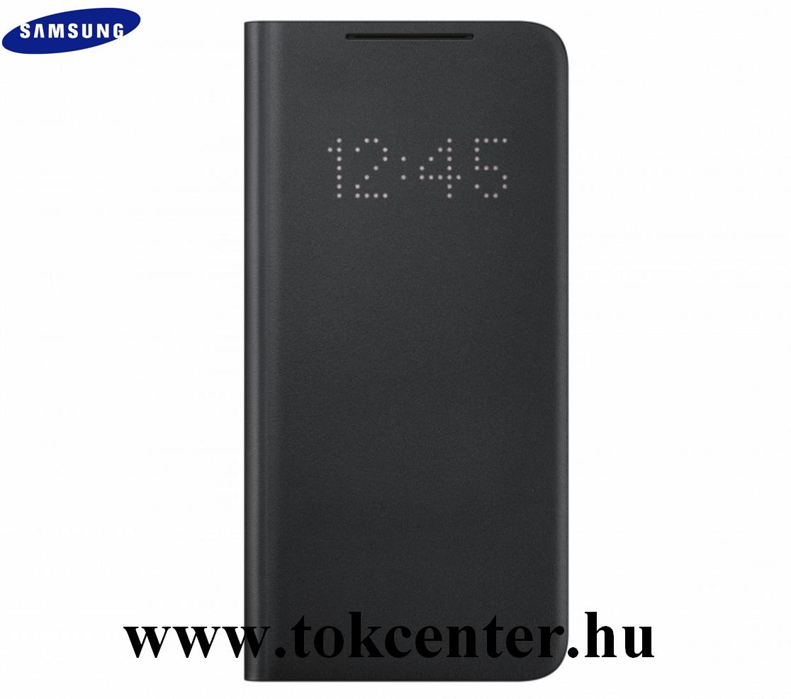 Samsung Galaxy S21 Ultra (SM-G998) 5G Gyári Tok álló (aktív flip, oldalra nyíló, bankkártya tartó, LED kijelző, textil minta) FEKETE (EF-NG998PBEG)