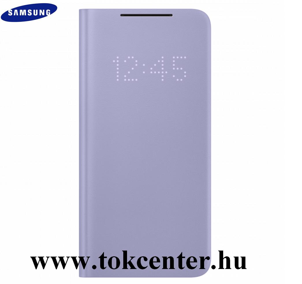 Samsung Galaxy S21 Plus (SM-G996) 5G Gyári Tok álló (aktív flip, oldalra nyíló, bankkártya tartó, LED kijelző, textil minta) LILA (EF-NG996PVEG)