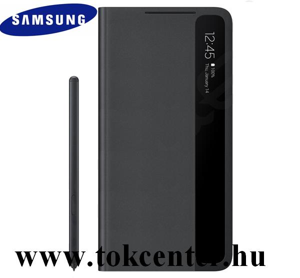 Samsung Galaxy S21 Ultra (SM-G998) 5G Gyári Tok álló (aktív flip, oldalra nyíló, Clear View Cover + S Pen ceruza) FEKETE (EF-ZG99PCBEGEE)