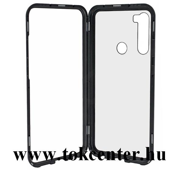 Xiaomi Redmi Note 8T Alumínium telefonvédő (mágneses, közepesen ütésálló, edzett üveg hátlap, 9H) FEKETE