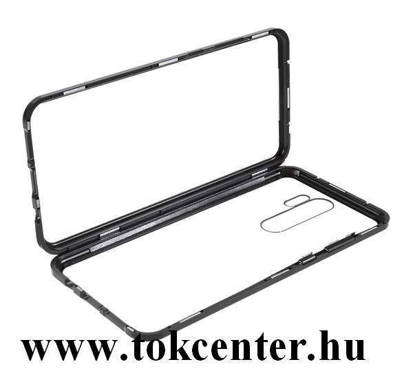 Xiaomi Redmi Note 8 Pro Alumínium telefonvédő (360°-os védelem, mágneses, közepesen ütésálló, edzett üveg előlap, hátlap, 9H) FEKETE