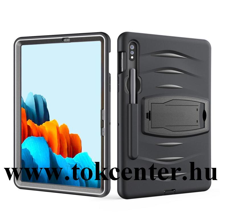 Samsung Galaxy Tab S7 LTE (SM-T875) / Galaxy Tab S7 WIFI (SM-T870) Defender műanyag telefonvédő (közepesen ütésálló, szilikon belső, kitámasztó, Pen tartó) FEKETE